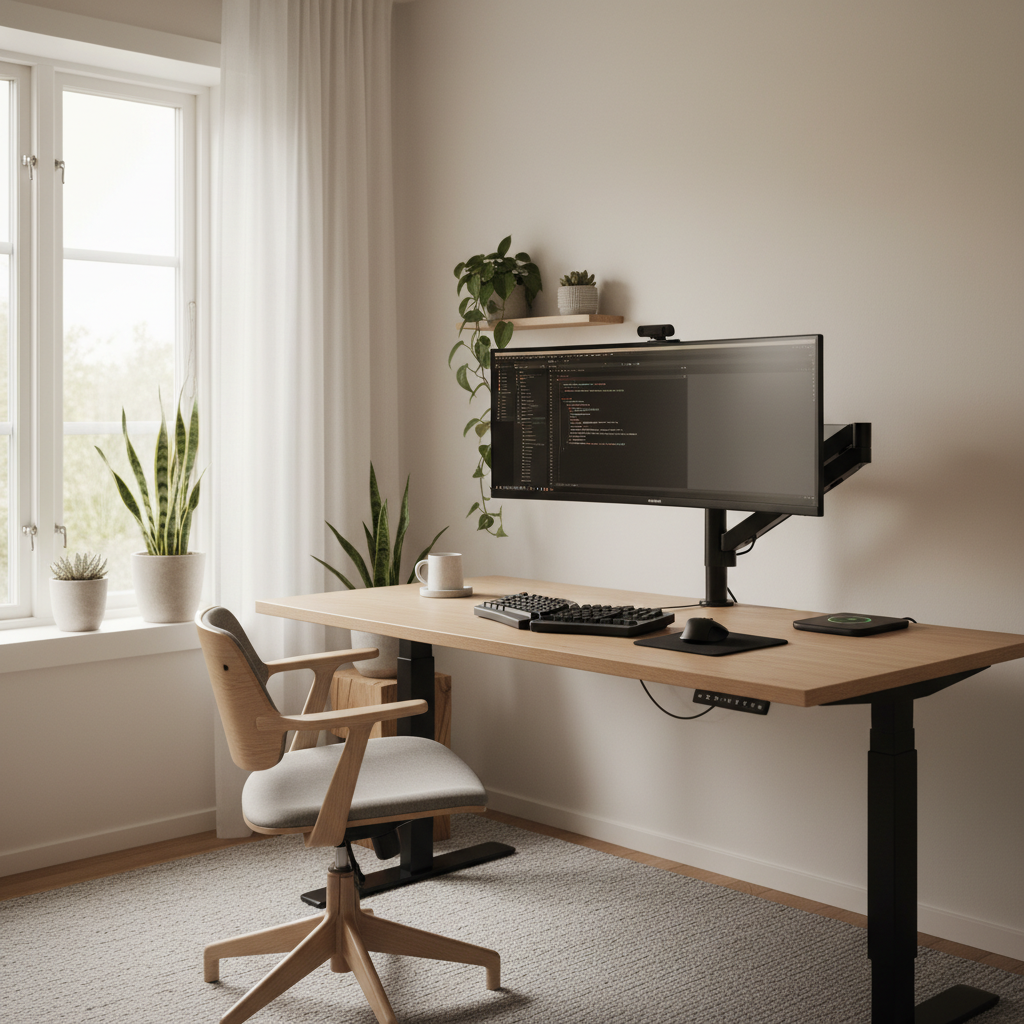 Workspace Layout Planner — a desk setup rendered into a real room