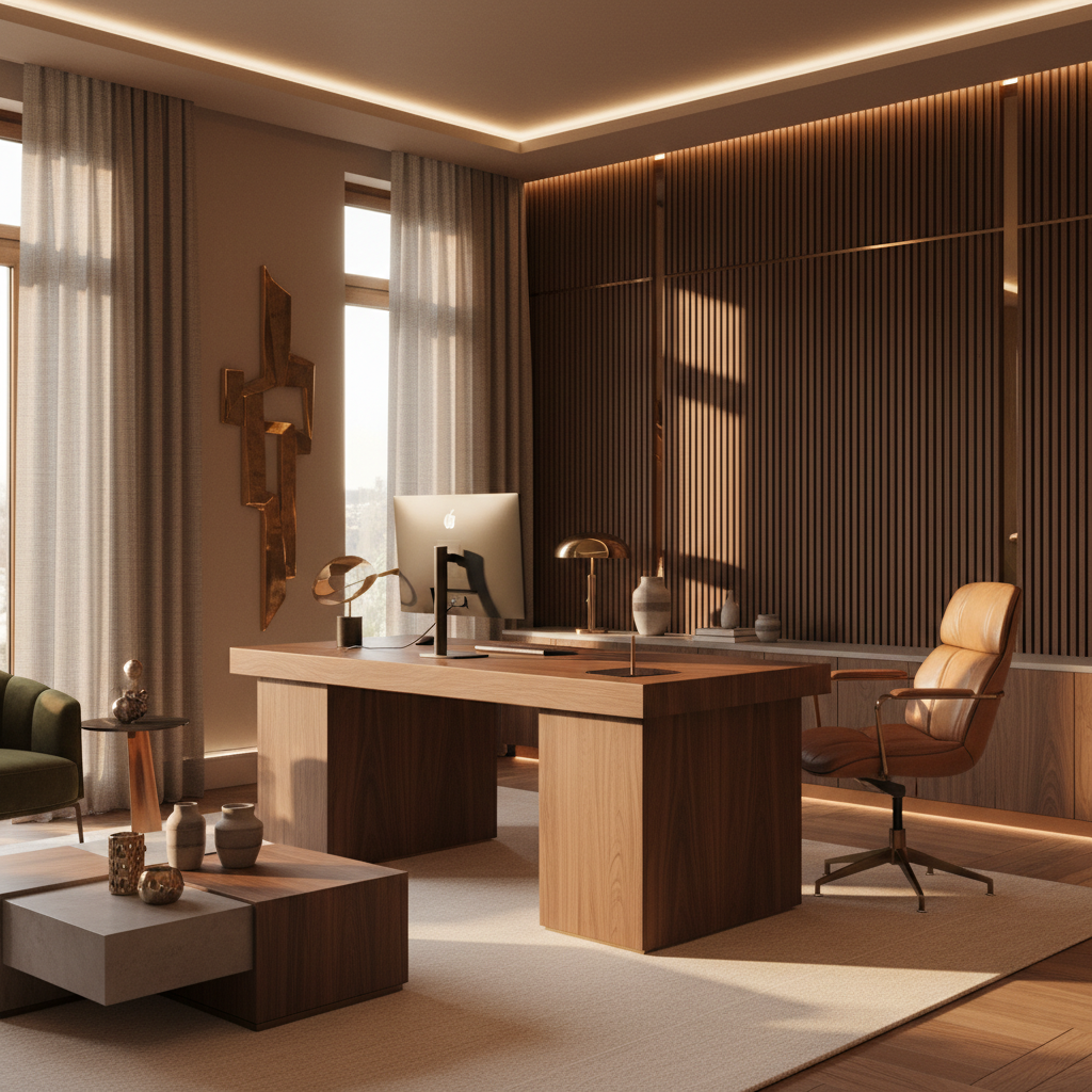 Desk Setup Planner — a desk setup rendered into a real room