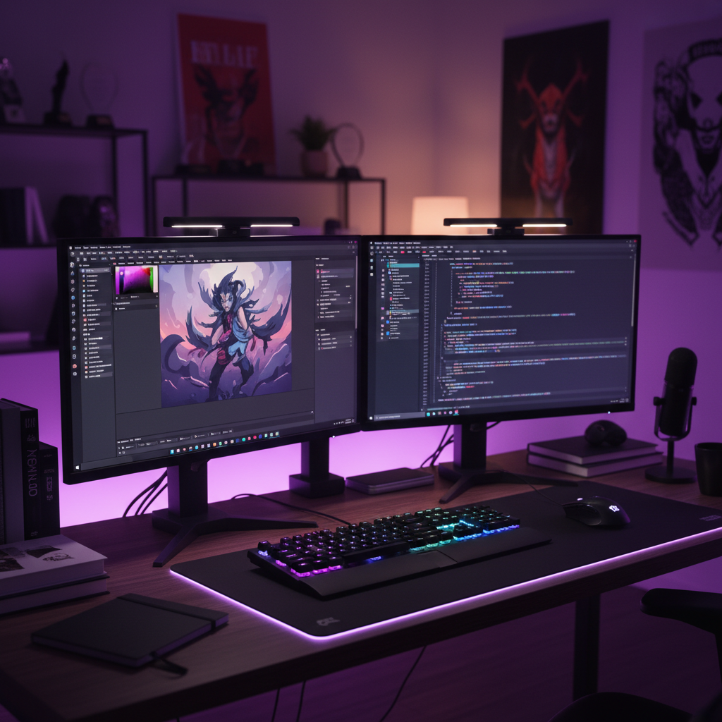 Gaming Room Generator — a desk setup rendered into a real room