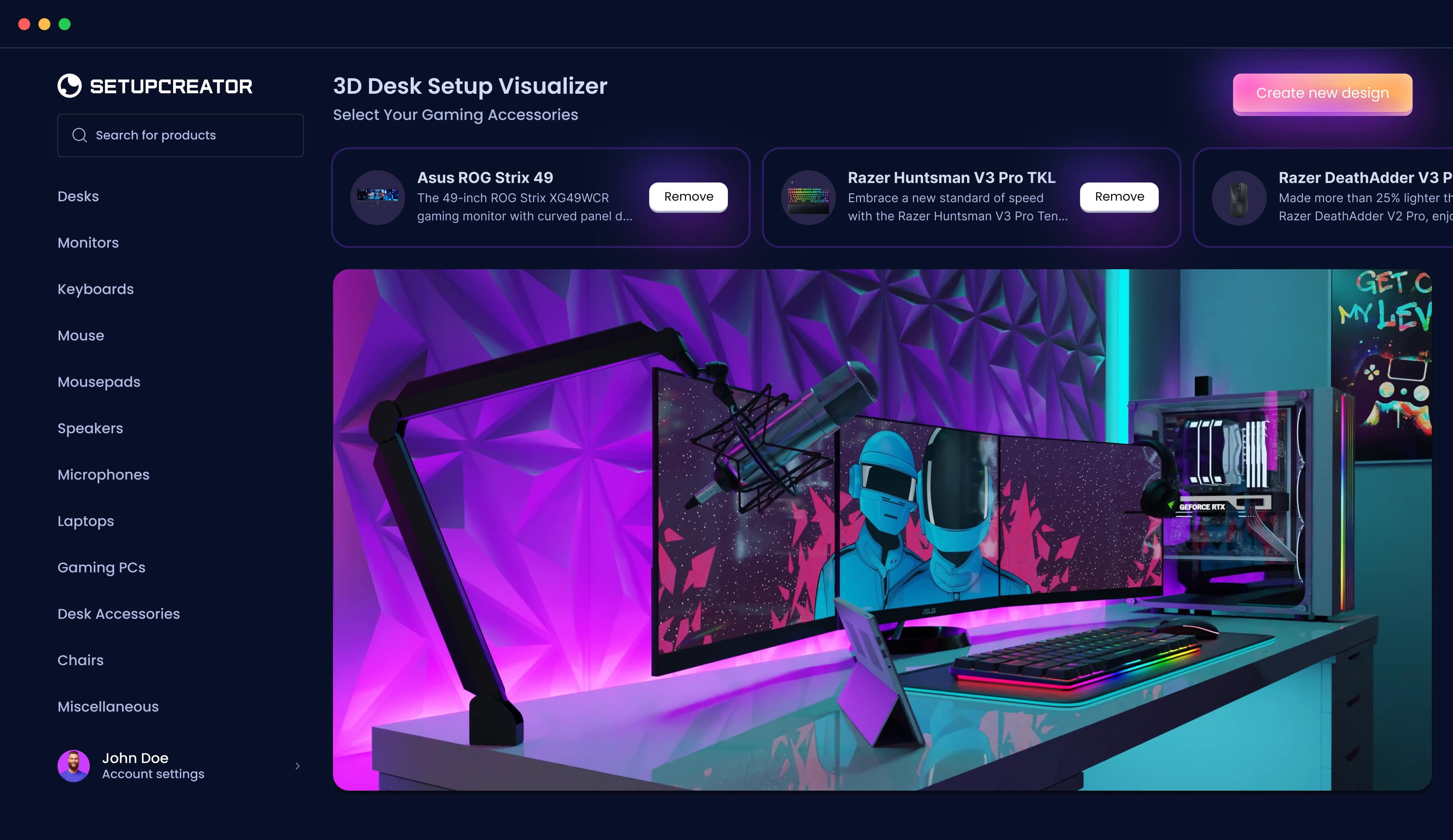 3D Desk Setup Creator Dashboard